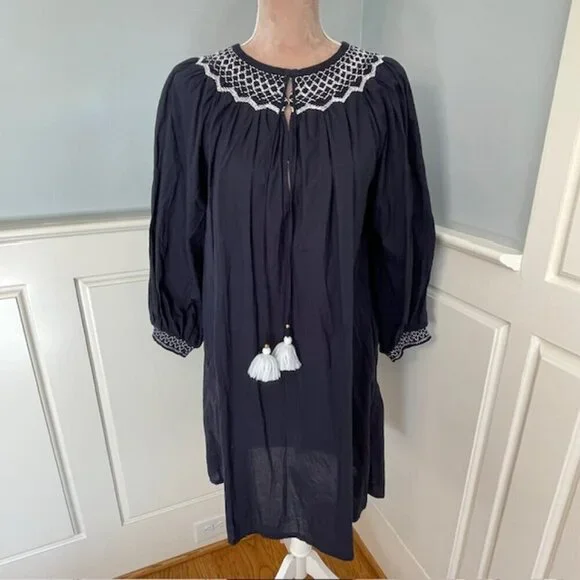 Figue 100% Cotton Smocked Embroidered Charlie Relaxed Fit Mini Dress Large - Picture 5 of 15